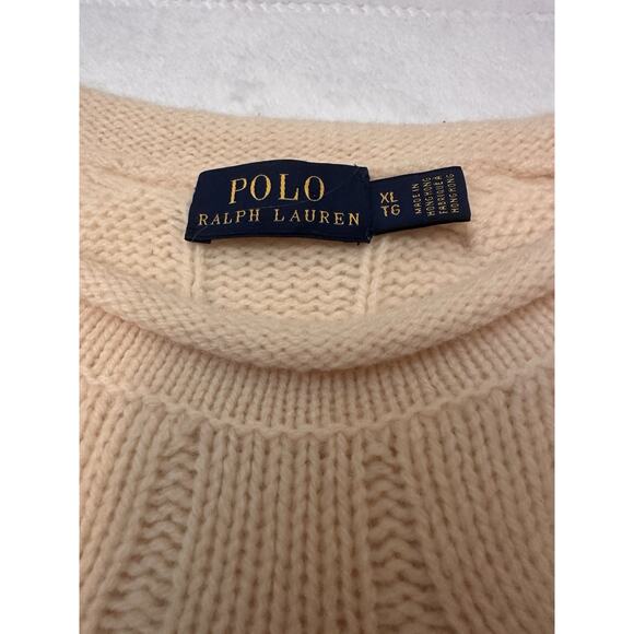 Polo Ralph Lauren Cable-Knit Wool Sweater Ivory XL Men's Crew Neck Pullover - Picture 2 of 5